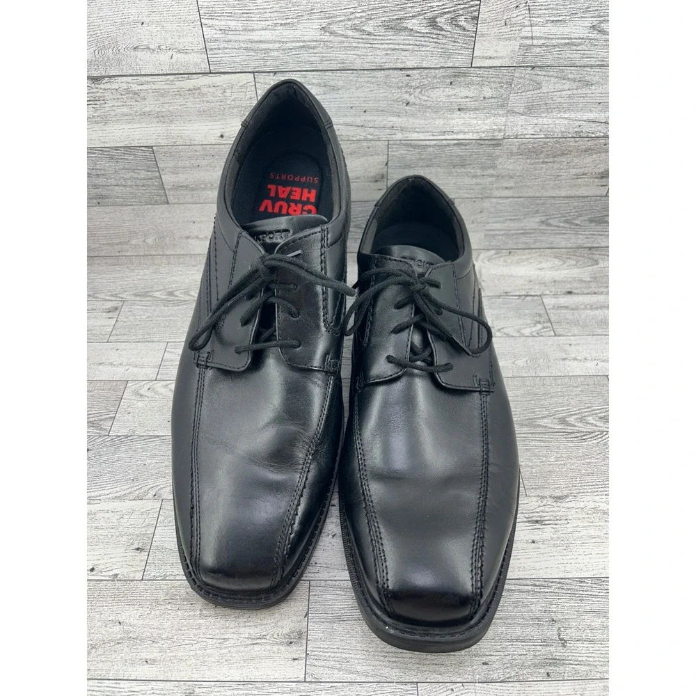 Rockport Mens Black Leather Square‎ Toe Lace Up Dress Shoes Size 15W